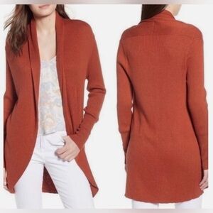 Leith size XS Orange Ribbed Knit Sweater Duster Open Cardigan Cotton Wool Blend